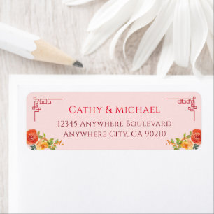 Orange yellow floral Chinese style return address