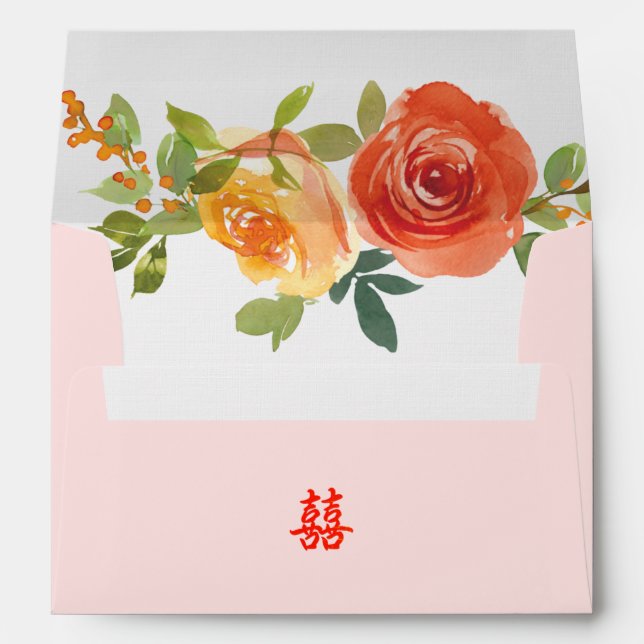 Orange yellow floral Chinese style wedding Envelope (Back (Bottom))