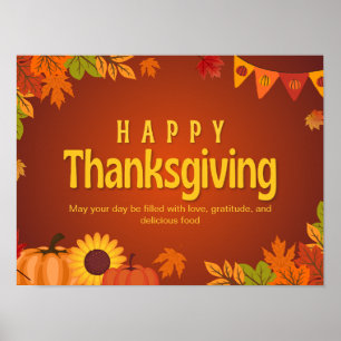 Orange Yellow Floral Thanksgiving Poster