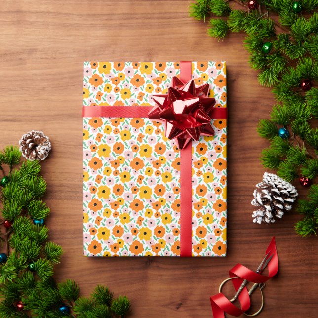 Orange yellow floral wrapping paper (Holiday Gift)
