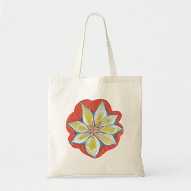 Orange Yellow Flower Mandala Painting Budget Tote Bag (Front)