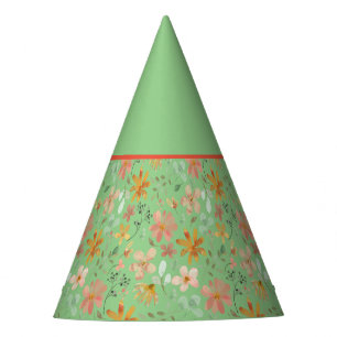 Orange yellow flower thanksgiving green pattern  party hat