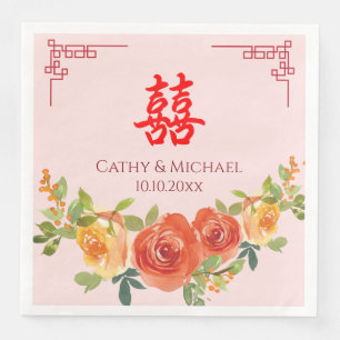 Orange yellow flowers Chinese wedding Napkin