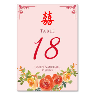 Orange yellow flowers Chinese wedding reception Table Number