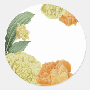 orange yellow flowers greenery classic round sticker