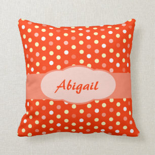 Orange yellow girls abigail name polka dot pillow