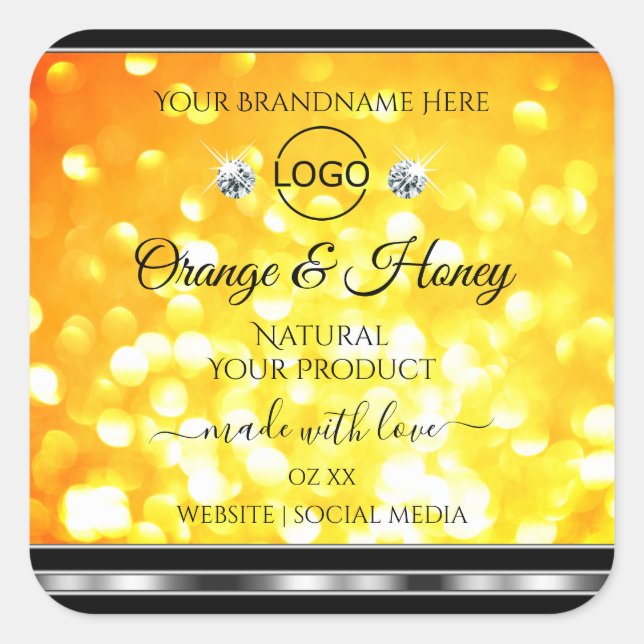 Orange Yellow Glitter Product Labels Diamonds Logo (Front)