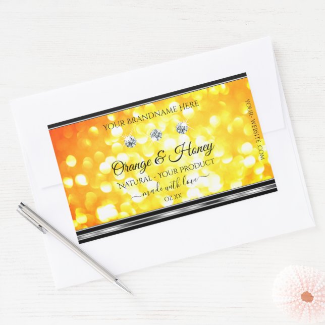 Orange Yellow Glitter Product Labels with Diamonds (Envelope)