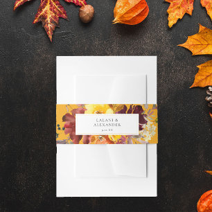 Orange & Yellow Gold Fall Floral 5-Gold Invitation Belly Band