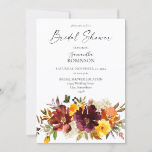 Orange & Yellow Gold Fall Floral Bridal Shower Invitation