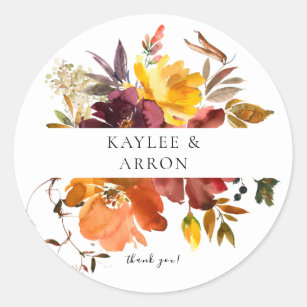 Orange & Yellow Gold Floral 2 Thank You  Classic Round Sticker
