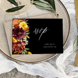 Orange & Yellow Gold Floral with Meal RSVP Card-2B Card