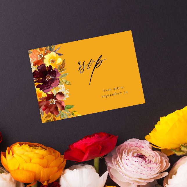 Orange & Yellow Gold Floral with Meal RSVP Card-2G Card (Creator Uploaded)