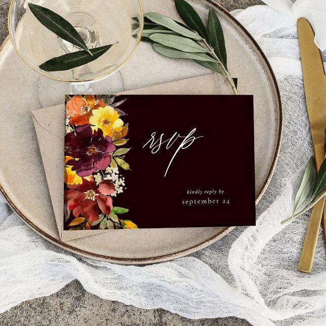 Orange & Yellow Gold Floral with Meal RSVP Card-2P (Creator Uploaded)