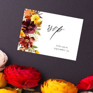 Orange & Yellow Gold Floral with Meal RSVP Card-2W