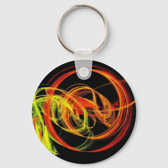 Orange Yellow Green Abstract Swirls key chain. Ring (Front)