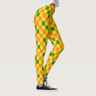 Orange Yellow Green Chequered Pattern Design Leggings