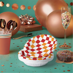 Orange Yellow Green Chequered Pattern Design  Paper Plate