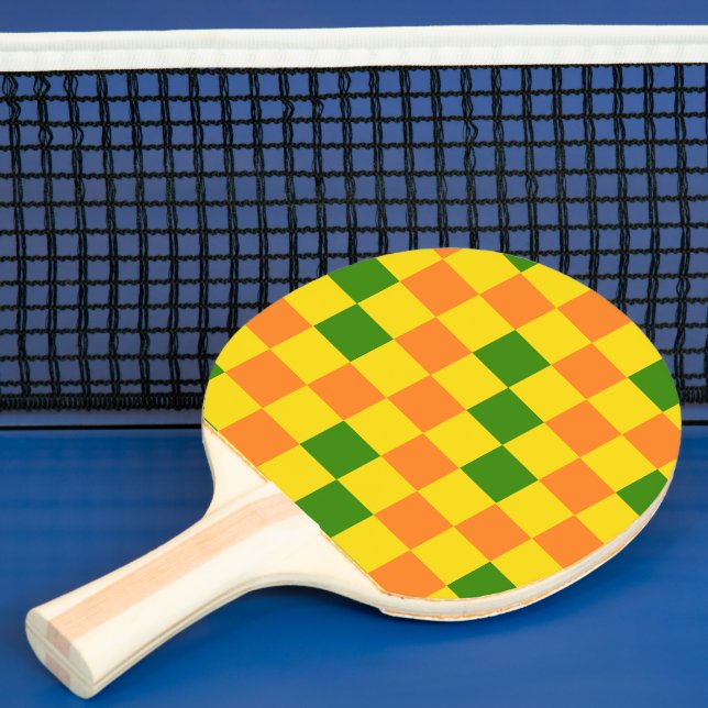Orange Yellow Green Chequered Pattern Design  Ping Pong Paddle (Insitu)