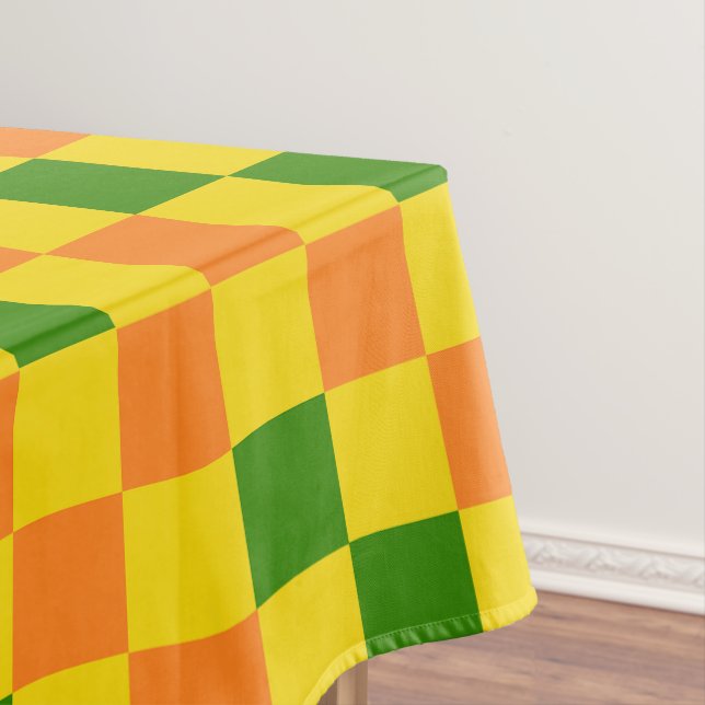 Orange Yellow Green Chequered Pattern Design  Tablecloth (In Situ)