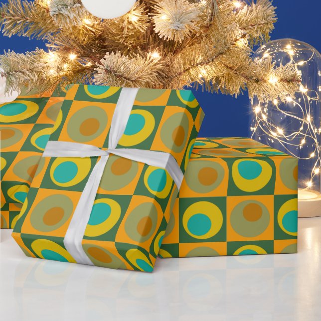 Orange Yellow GreenSquare Dot Geometric Patterned  Wrapping Paper (Holidays)