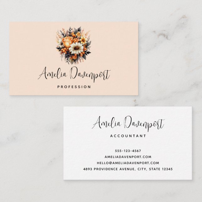 Orange Yellow Grey Flower Bouquet Business Card (Front/Back)