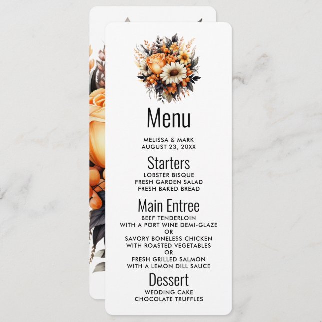 Orange Yellow Grey Flower Bouquet Invitation (Front/Back)