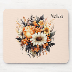 Orange Yellow Grey Flower Bouquet Mouse Pad