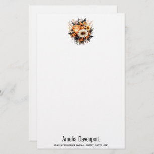Orange Yellow Grey Flower Bouquet Stationery