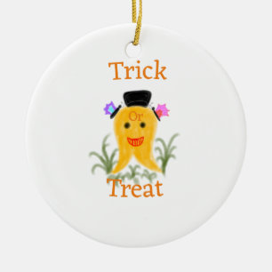 Orange yellow halloween ghost trick or treat add n ceramic tree decoration
