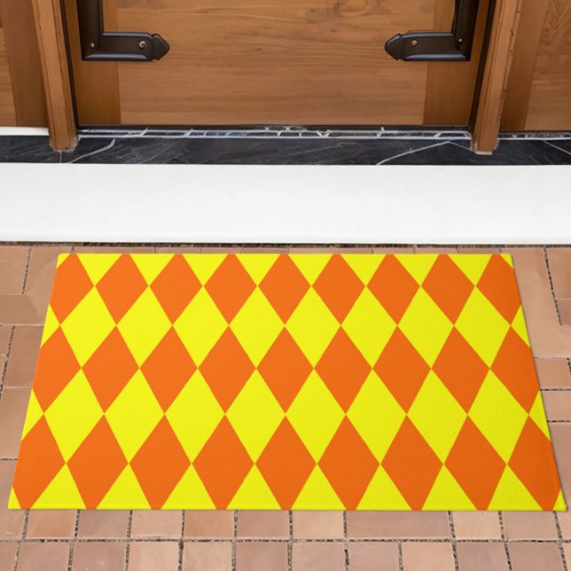 Orange Yellow Harlequin Checkered Design  Doormat (Creator Uploaded)