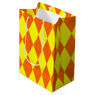 Orange Yellow Harlequin Checkered Design  Medium Gift Bag