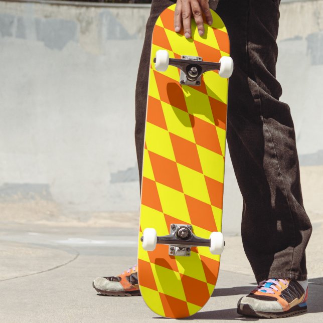 Orange Yellow Harlequin Checkered Design  Skateboard (Creator Uploaded)