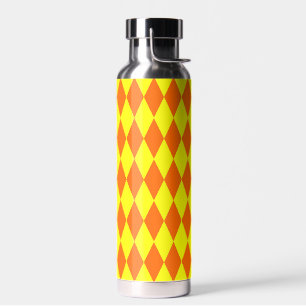 Orange Yellow Harlequin Checkered Design Water Bottle