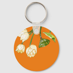 Orange Yellow Lotus Flowers & Lotus Seedpod Key Ring