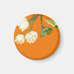 Orange Yellow Lotus Flowers & Seedpod  Magnet