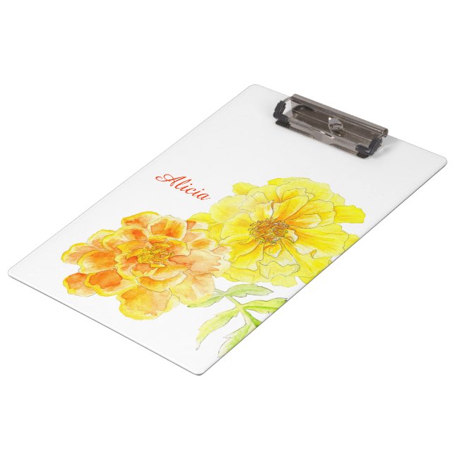 Orange yellow marigolds painting clipboard (Angled)