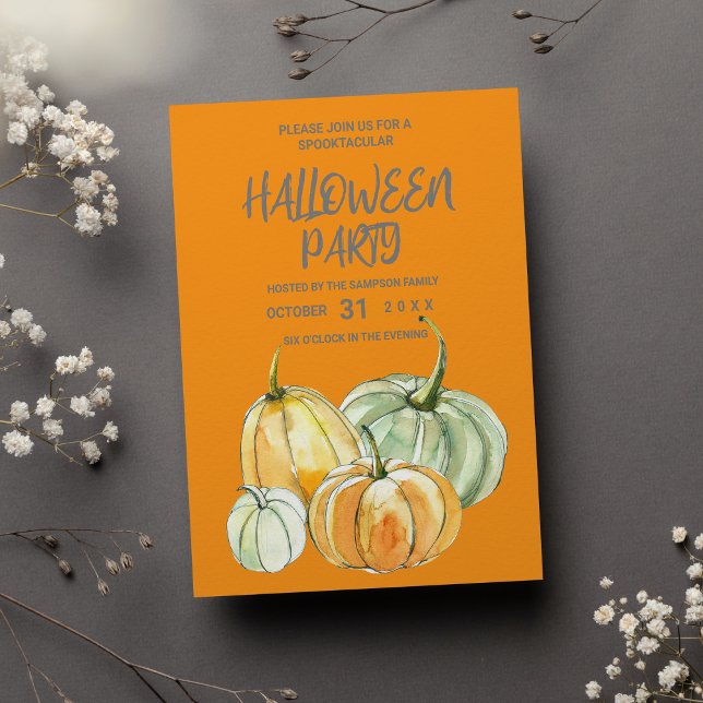 Orange yellow mint pumpkin Halloween party Invitation Postcard (Orange yellow mint pumpkin Halloween party)