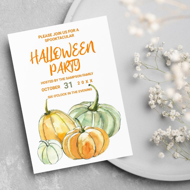 Orange yellow mint pumpkin Halloween party Invitation Postcard (Orange yellow mint pumpkin Halloween party)