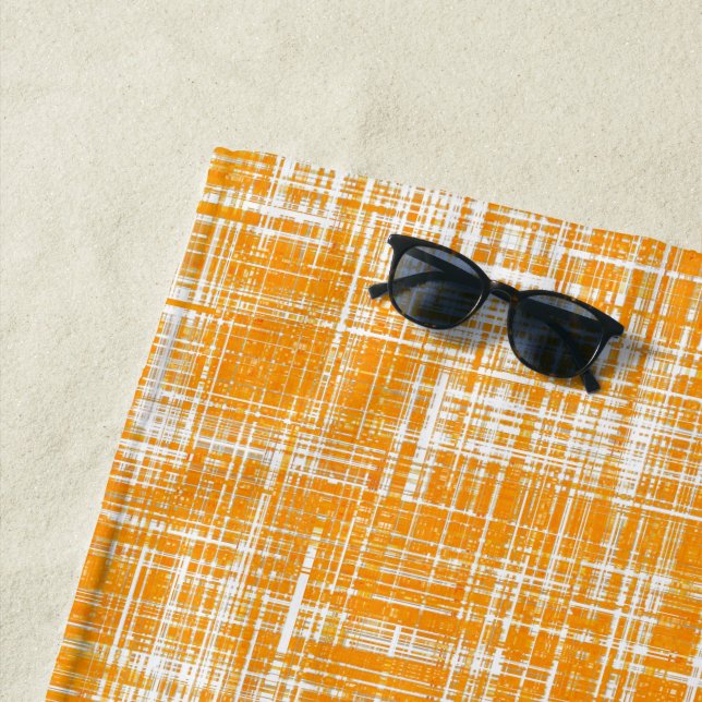 Orange Yellow Modern Stripe Pattern Beach Towel (In Situ)