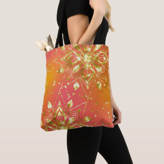 ORANGE & YELLOW OMBRE WITH GOLD MANDALA TOTE BAG