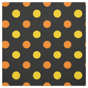 Orange Yellow On Black Polka Dots Design  Fabric