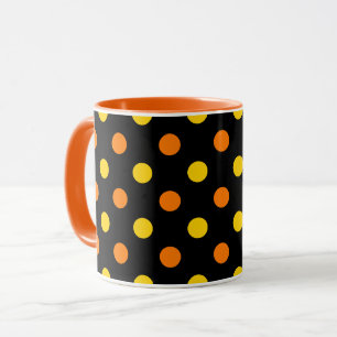 Orange Yellow On Black Polka Dots Design  Mug