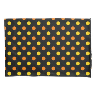 Orange Yellow On Black Polka Dots Design Pillowcase