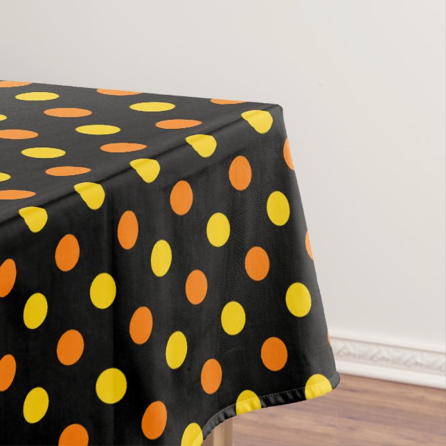 Orange Yellow On Black Polka Dots Design  Tablecloth (In Situ)