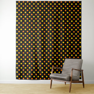 Orange Yellow On Black Polka Dots Design  Tapestry
