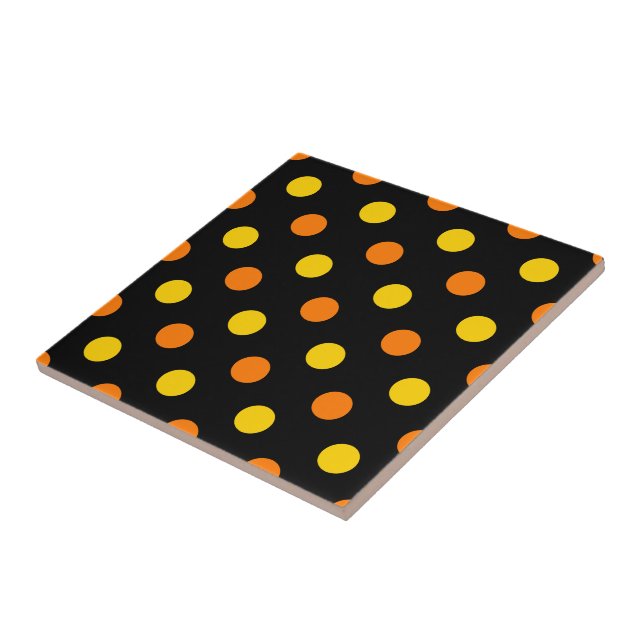 Orange Yellow On Black Polka Dots Design  Tile (Side)