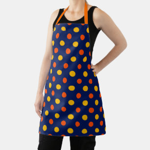 Orange Yellow On Blue Polka Dots Design Apron
