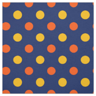 Orange Yellow On Blue Polka Dots Design Fabric