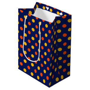 Orange Yellow On Blue Polka Dots Design  Medium Gift Bag